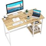 GreenForest Computer Desk with Monitor Stand,100cm Home Office Desk with Reversible Storage Shelves Modern Laptop Desk PC Gaming Desk for Small Spaces,Biege