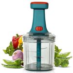 Rylan Manual Hand Press Push Chopper with 6 Blades for Effortless Chopping Vegetables & Fruits (Assorted, 1000 ml, Plastic).