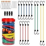 Belle Vous 30-Piece Bungee Cord Assortment with Hooks - 46-190cm/18-75 Inches Heavy-Duty Bungee Straps with Canopy Ball Ties & Tarp Clips - for Camping, Bike Rack, Luggage, Tarp & More