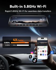 WOLFBOX 10" 4K Rear View Mirror Dash Cam – Dual Camera, WiFi, GPS, 64GB Card