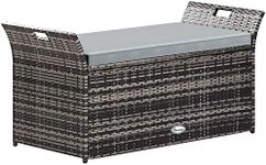 YITAHOME 90 Gallon Outdoor Wicker Storage Bench w/Cushion, Large PE Rattan Deck Storage Box w/Handles & Hydraulics for Patio Furniture, Cushions, Garden Tools, Pool & Sports Equipment, Light Gray