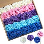 N&T NIETING Artificial Flowers, 25Pcs Fake Flowers Foam Roses Perfect for Mothers Day Anniversary Decorations DIY Wedding Bouquets Centerpieces, Mixed Colors