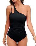 Cromi One Piece Bathing Suit for Women Tummy Control Swimsuit One Shoulder Swimwear Black M