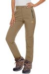 MAGCOMSEN Hiking Pants Women Fleece Lined Waterproof Winter Snow Ski Pants Insulated Warm Softshell Pants Khaki S