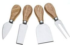 kunya® 4 PCS Cheese Knife Set, Premium Stainless Steel Cheese Slicer and Cutter Collection with Wooden Handle (Design 1)