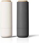 LIBKEN - Salt and Pepper Grinder Set - Adjustable Ceramic Grinder - Premium Spice Shaker - Condiments Dispenser - Easy to Refill - Wood and soft coated plastic - 6.2 x 2.2 inch (White and Grey)