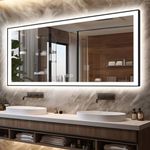 EchosLife Large 88x38 LED Bathroom Mirrors - Black Aluminum Trim (Front and Backlit), Anti-Fog Vanity Mirror with Lights,Stepless Dimmable Lighted, 3 Colors Smart, Memory (Horizontal/Vertical)
