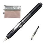 Platinum Fountain Pen Curidas Retractable Fountain Pen with converter ＆ W zipper case (Extra Fine, Graphite Smoke)