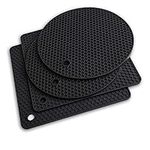 Extra Thick Silicone Trivet Mat Heat Resistant Multi-purpose None slip Table Place Mats for Hot Pots Holder, Pads, Pans, Dishes, Spoon rest, Coasters for Kitchen Cooking & Dining(4pcs Pack) (Black)