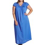 Shadowline Women's Rosebud Cap Sleeve Long Nightgown, Sapphire, 1X