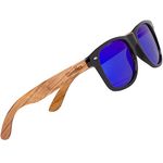 WOODIES Zebra Wood Sunglasses with Blue Mirror Lens