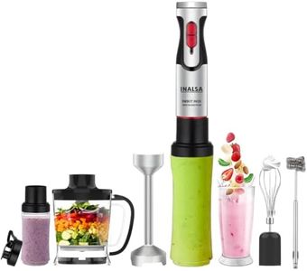 INALSA Hand Blender Mixer|1800W DC Motor|Chopping,Whisking,Frothing,Multipurpose Jar & 2Ready To Go Bottles|20 Speed Control With Turbo Speed|Stainless Steel Rod&Blades|2 Yr Warranty,1800 Blend N Go