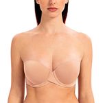 MELENECA Women's Push up Strapless Bras with Lift Stay Put Padded Cup Cappuccino 34D