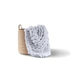 Adyrescia Chunky Knit Blanket Throw | 100% Hand Knit with Jumbo Chenille Yarn (60"x80", Light Gray)