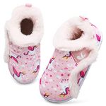 JIASUQI Kids Boys Girls Memory Foam Slippers Fur Lined Comfy House Slippers Winter Warm Indoor Shoes Pink Hourse, 11-12 Little Kid