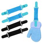 4 PCS Anti Lost Mitten Clips for Kids, Elastic Straps Mitten Clips Toddler, Glove Clips Kids for Hat, Bed Sheet (Black+Blue)