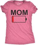 Womens Mom Battery Low Funny Sarcastic Graphic Tired Parenting Mother T shirt (Heather Pink) - M