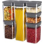 MR.SIGA 6 Piece Airtight Food Storage Container Set, BPA Free Kitchen Pantry Organization Canisters, One-handed Kitchen Storage Containers for Cereal, Spaghetti, Pasta, Gray