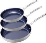 Nuwave 3-Piece Fry Pan Set, 8”, 10”, 12” Forged Lightweight, G10 Healthy Duralon Blue Ceramic Ultra Non-Stick, Induction-Ready & Works on All Cooktops, Ergonomic Stay-Cool Handles