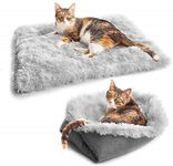 Eidoct Furry Self Warming Cat Bed Mat for Cats Small Dogs,Function 2 in 1 Soft Plush Blanket for Indoor Cats Dogs Fluffy Pet Bed (Gray)