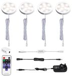 AIBOO Under Cabinet Lighting - Dimmable Cupboard Lights with Remote Control & 4 Pack Under Counter Lighting Kit Display Kitchen Light for Closet Showcase Bookshelf Wardrobe (4000K Nature White)