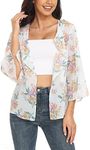 MISS MOLY Women's 3/4 Sleeve Floral Sheer Chiffon Shrug Kimono Open Front Loose Cardigan Cover Ups XS