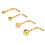 ZS 4PCS 20G Gold L Shaped Nose Rings Stainless Steel Curved Nose Stud Pin Body Piercing 1.5mm 2mm 2.5mm 3mm (Gold)