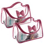 Kuber Industries Toiletry Kit|PVC Bow Design U Shape Chain Makeup Pouch for Woman|Transparent Waterproof Cosmetic Organizor with 30 mm Handle|Pack of 2 (Peach)