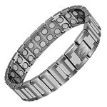 JEROOT Titanium Magnetic Therapy Bracelets for Mens Magnetic Lymph Detox Bracelet for Pain Relief for Arthritis,Lymph Drainage 4000 Gauss Double Row Strong Magnets Bracelet with Adjustment Tool(Gray)