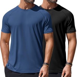 COOFANDY Mens Swim Shirt 2 Pack Short Sleeve UPF 50+ Sun T Shirt Workout Quick Fit T Shirt