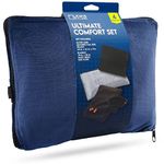 Lewis N. Clark Ultimate Comfort Set + Portable Travel Kit for Airplane, Includes Inflatable Pillow + Zippered Carrying Case, Cozy Fleece Blanket, Eye Mask for Sleeping & Foam Ear Plugs, Navy