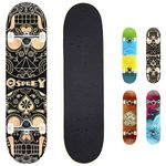 Osprey | Complete Skateboard, 31" x 8" Double Kick Skateboard for Kids and Adults, Concave Deck, Includes Grip Tape, Deck and Wheels, Candy Skull, Multiple Designs