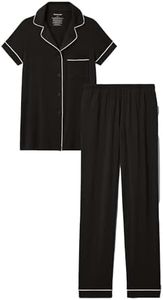 Tommy John Women's Downtime Short Sleeve Sleep Top and Pant Pajama Set, Black, Large