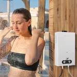 SANAUGAS Portable Propane Water Heater, 10L 2.64GPM Tankless Camping Water Heater with Triple Protection On Demand Hot Water Heater for Camping, Outdoor Shower,RV Trip