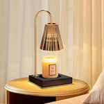 OKYUK Candle Warmer Lamp Compatible with Jar Candles Vintage Electric Candle Lamp Dimmable Candle Melter Top Melting for Scented Wax，Wooden Base with Glass Lampshade, with 2 Bulbs (Smoke Gray)