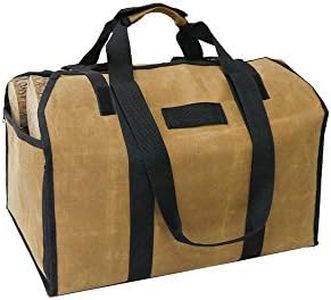 Firewood Carrier Bag Fire Place Sturdy Wood Carring Bag with Handles Security Strap for Camping Indoor Firewood Logs Tote Holder Birchwood Stand by, Brown, Waxed Canvas Log Carrier