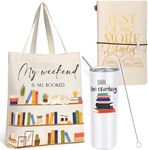 Fuutreo Book Lovers Appreciation Gifts Include 20oz Book Tumbler Cup with Lid Library Canvas Tote Bag Reading Journals for Book Lovers' Day Reader Gifts