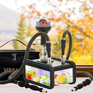 Hookah Set,Hookah 2 Hose,Portable Complete Hookah Set With Case With Everything, New Modern Acrylic Cuboid Hookah LED Light Hookah Two Leather Hose Portable Shisha Kit Travel Party Hookahs