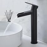 Vessel Sink Faucet, Matte Black Waterfall Bathroom Faucet, Tall Body Single Hole Single Handle Bathroom Faucet, Bathroom Sink Faucet with Pop Up Drain and 3/8" Hoses Supply Line