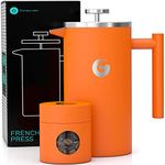 Coffee Gator Cafetiere Coffee Maker - Less Sediment, Hotter-For-Longer, Thermal French Press Brewer - Large Capacity, Double-Wall Insulated, Dishwasher-Safe Stainless Steel - 1 litre - Orange