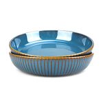 CSYY Pasta Bowls, 21cm Porcelain Serving Bowls, 1000ml Large Deep Plates Round Premium Blue Bowls Set for Salad, Pasta, Fruit(2pack)