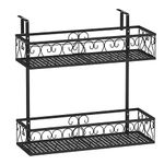 TANGZON 2-Tier Hanging Railing Planter, Metal Hanging Balcony Flowerpot Holder Basket, Indoor Outdoor Decorative Potted Plant Rack Over The Rail Fence Pots Stand for Patio Porch Garden