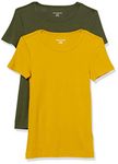 Amazon Essentials Women's 2-Pack Slim-Fit Short-Sleeve Crewneck T-Shirt, Gold/Olive, Large