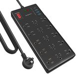 Power bar 15 ft cord-15 Widely Spaced Outlets and 4 USB Ports(1 USB C Port),14 AWG Extension Cord,1875W/15A Heavy Duty Power Strip Surge Protector 15 ft Cord,2800J, ETL Listed,Black