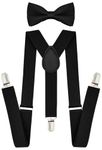 Trilece Kids Boys Suspenders - Adjustable Elastic Y Back and Strong Clips - Various Solid Colors (Y Set Black)