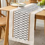 Alynsehom Macrame Table Runner Cream Beige Boho Table Runner with Tassels Handmade Cotton and Burlap Splicing Table Runner Rustic Farmhouse Table Runner for Bohemian Kitchen Dining Table(12x108 Inch)