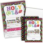 HOLY @% 50th Birthday Party Invitations, 20 Funny 5"x7" Fill in Cards with Twenty White Envelopes for Milestone Birthdays by AmandaCreation