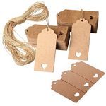 150 PCS Brown Gift Tags, Kraft Paper Tags Heart Hollow Brown Gift Tags Labels Rectangular Wedding Favour Paper Tags Craft Hang Tags Luggage Tags Brown Card with Jute Twine 30 Meters