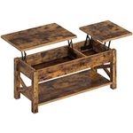 Rolanstar Coffee Table, 47.2" Lift Top Coffee Table with Hidden Compartment, 2 Way Lift Top Coffee Table with Open Shelf & X Wooded Support, Farmhouse Center Table for Living Room, Rustic Brown