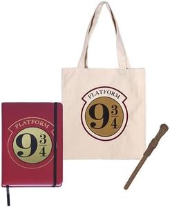 Harry Potter Bolso de Compra, Cuaderno y Bolígrafo Varita, Libreta de Notas Tapa Dura, Bolsa Ecológica Reutilizable, Diseño Hogwarts, Regalo